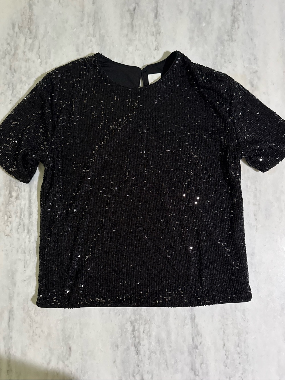 H&M Black Sparkly Sequin Short Sleeve Chic Party Top S